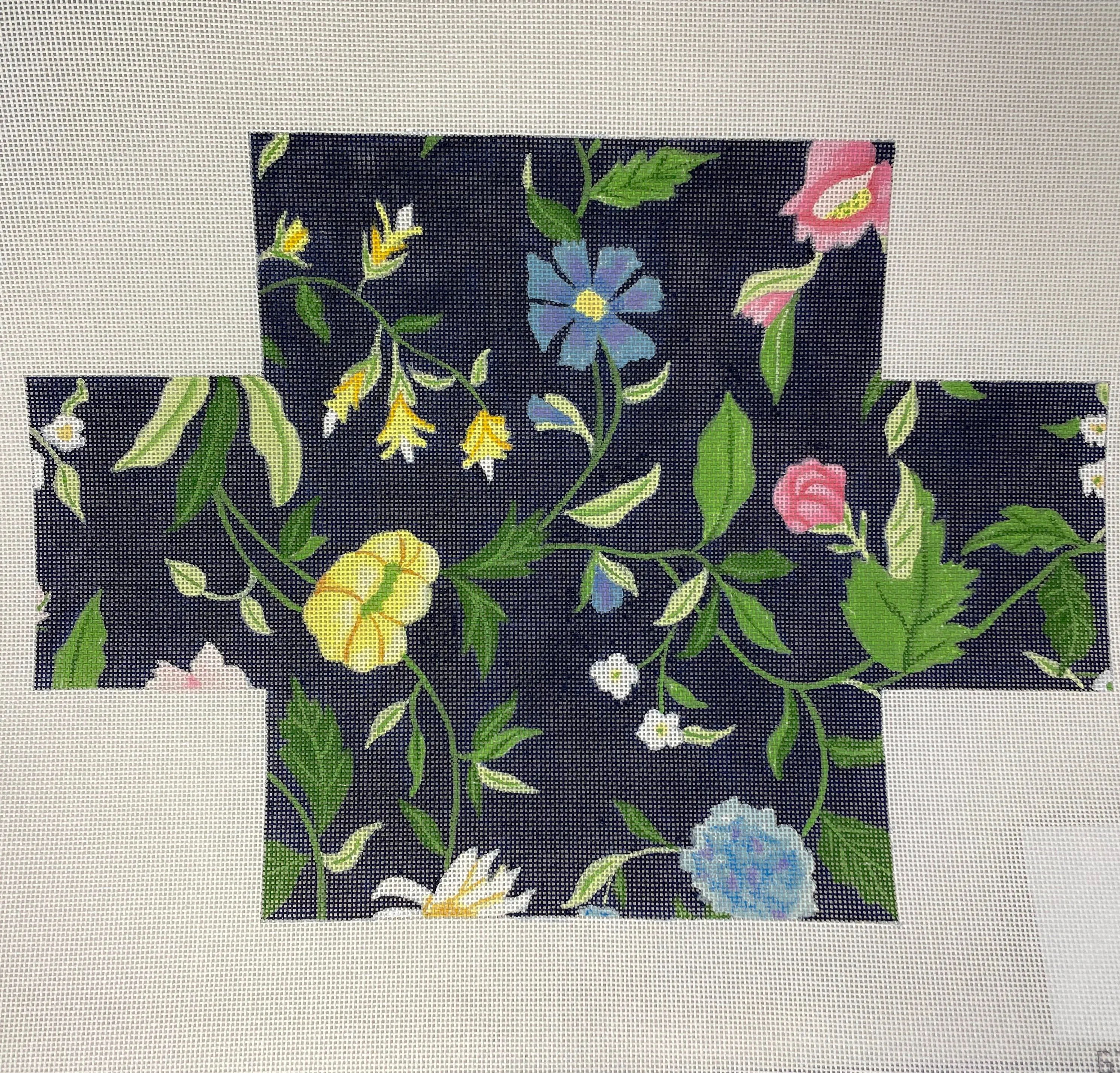 * CBK Needlepoint GD-BC02 Floral on Navy Brick Cover