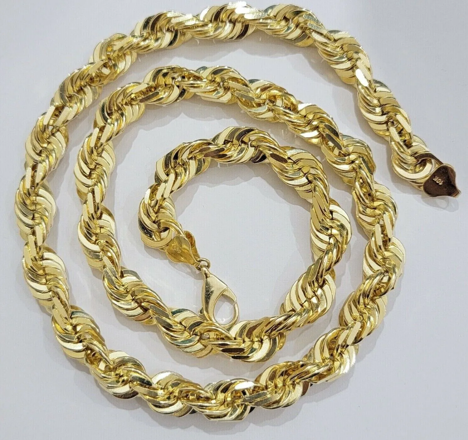 10k 14mm Solid Yellow Gold Rope Chain Necklace 28" Inch Mens Thick & Heavy Shiny