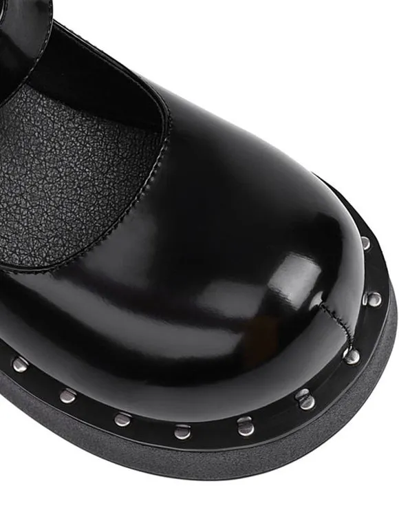 Academic Lolita Footwear Black PU Leather Wedge Heel Lolita Shoes
