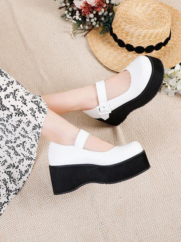Academic Lolita Footwear Black Round Toe PU Leather Daily Casual Lolita Pumps