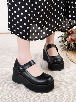 Academic Lolita Footwear Black Round Toe PU Leather Daily Casual Lolita Pumps