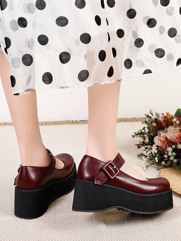 Academic Lolita Footwear Black Round Toe PU Leather Daily Casual Lolita Pumps
