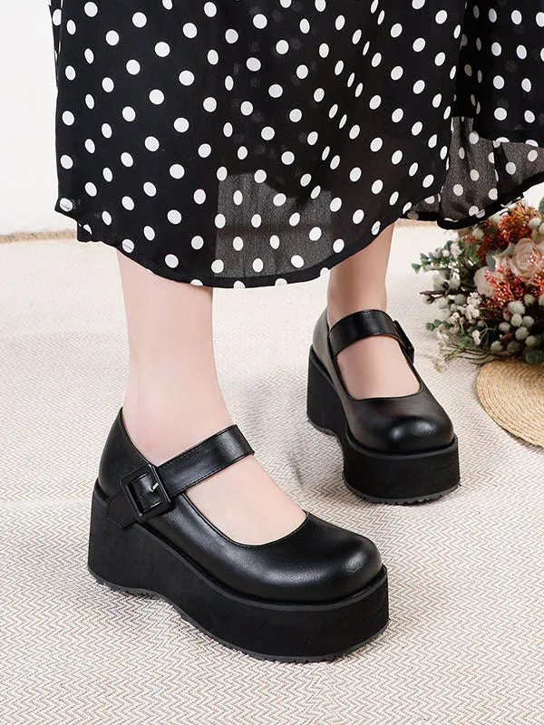 Academic Lolita Footwear Black Round Toe PU Leather Daily Casual Lolita Pumps