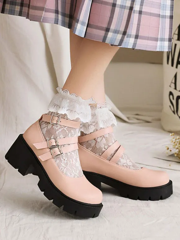 Academic Lolita Footwear Black Round Toe PU Leather Lolita Pumps