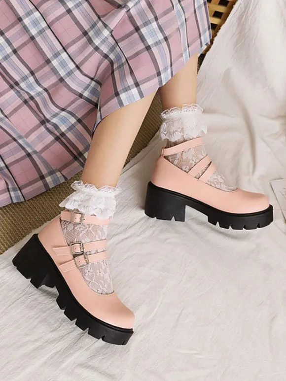 Academic Lolita Footwear Black Round Toe PU Leather Lolita Pumps