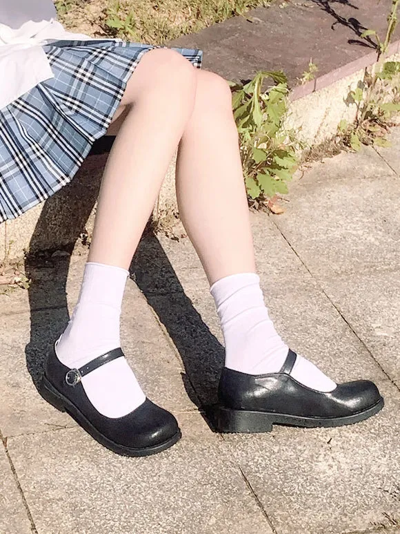 Academic Lolita Footwear Black Round Toe PU Leather Lolita Pumps