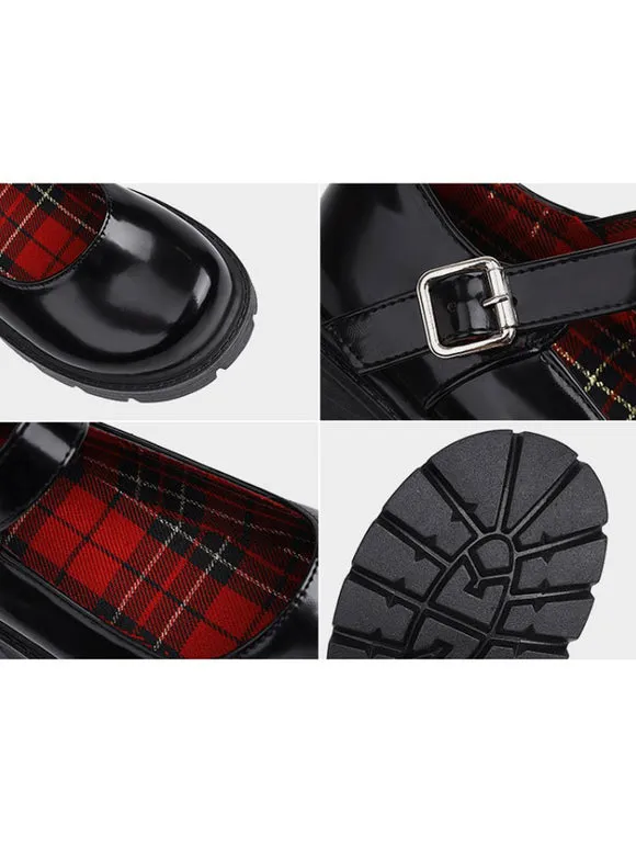 Academic Lolita Footwear Black Round Toe PU Leather Lolita Pumps