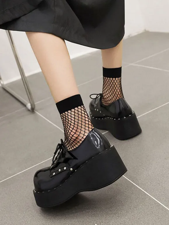Academic Lolita Footwear Black Round Toe PU Leather Lolita Shoes
