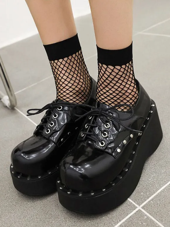 Academic Lolita Footwear Black Round Toe PU Leather Lolita Shoes