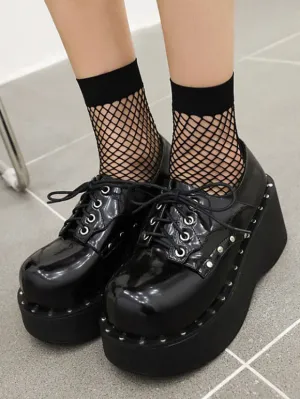 Academic Lolita Footwear Black Round Toe PU Leather Lolita Shoes