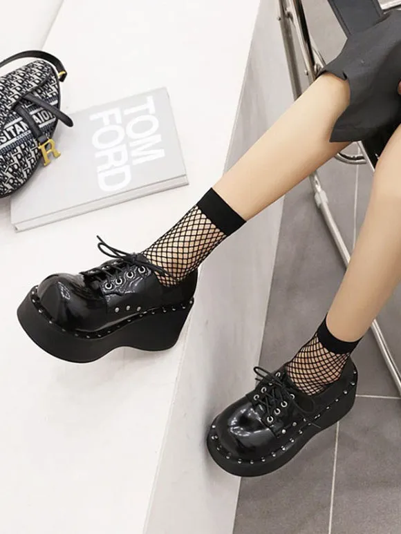 Academic Lolita Footwear Black Round Toe PU Leather Lolita Shoes
