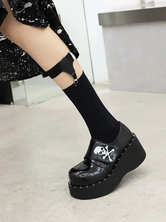 Academic Lolita Footwear Black Round Toe PU Leather Lolita Shoes