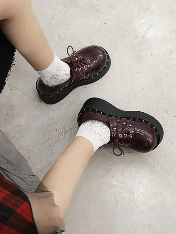 Academic Lolita Footwear Black Round Toe PU Leather Lolita Shoes