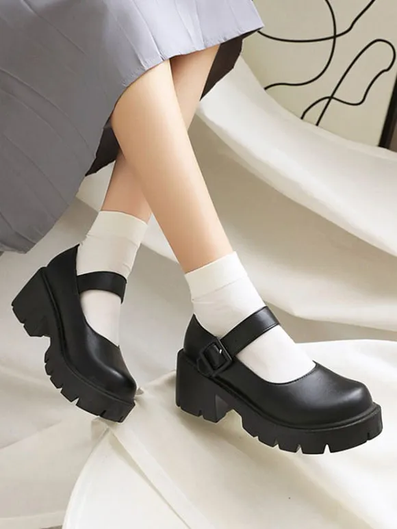 Academic Lolita Footwear Burgundy Round Toe PU Leather Lolita Pumps