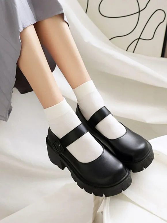 Academic Lolita Footwear Burgundy Round Toe PU Leather Lolita Pumps