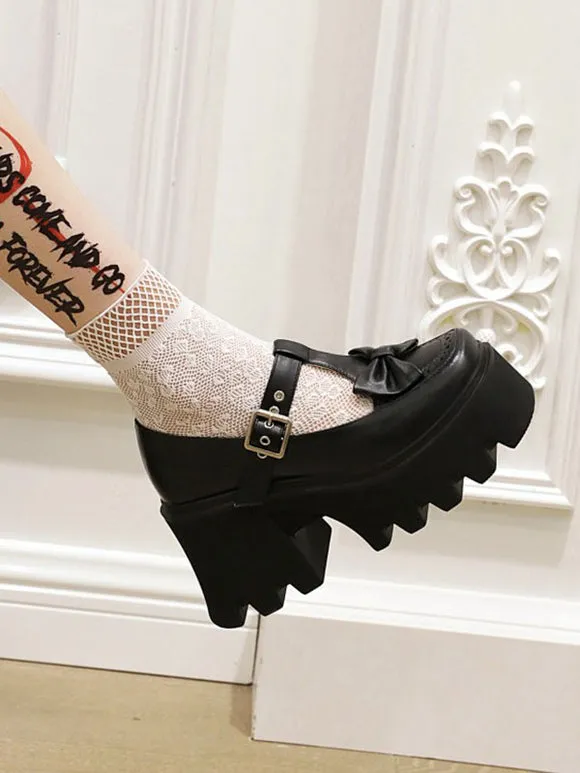 Academic Lolita Footwear Coffee Brown PU Leather Wedge Heel Lolita Shoes