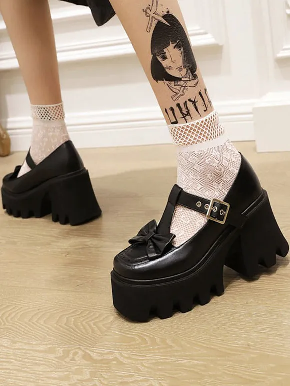 Academic Lolita Footwear Coffee Brown PU Leather Wedge Heel Lolita Shoes