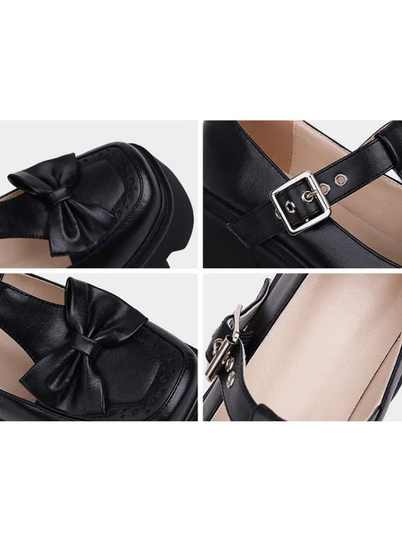 Academic Lolita Footwear Coffee Brown PU Leather Wedge Heel Lolita Shoes