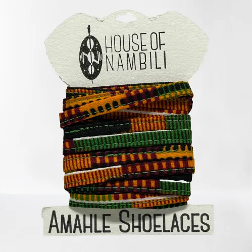 Amahle Wax Print Laces - Black/Orange/Green/Burgundy Kenté