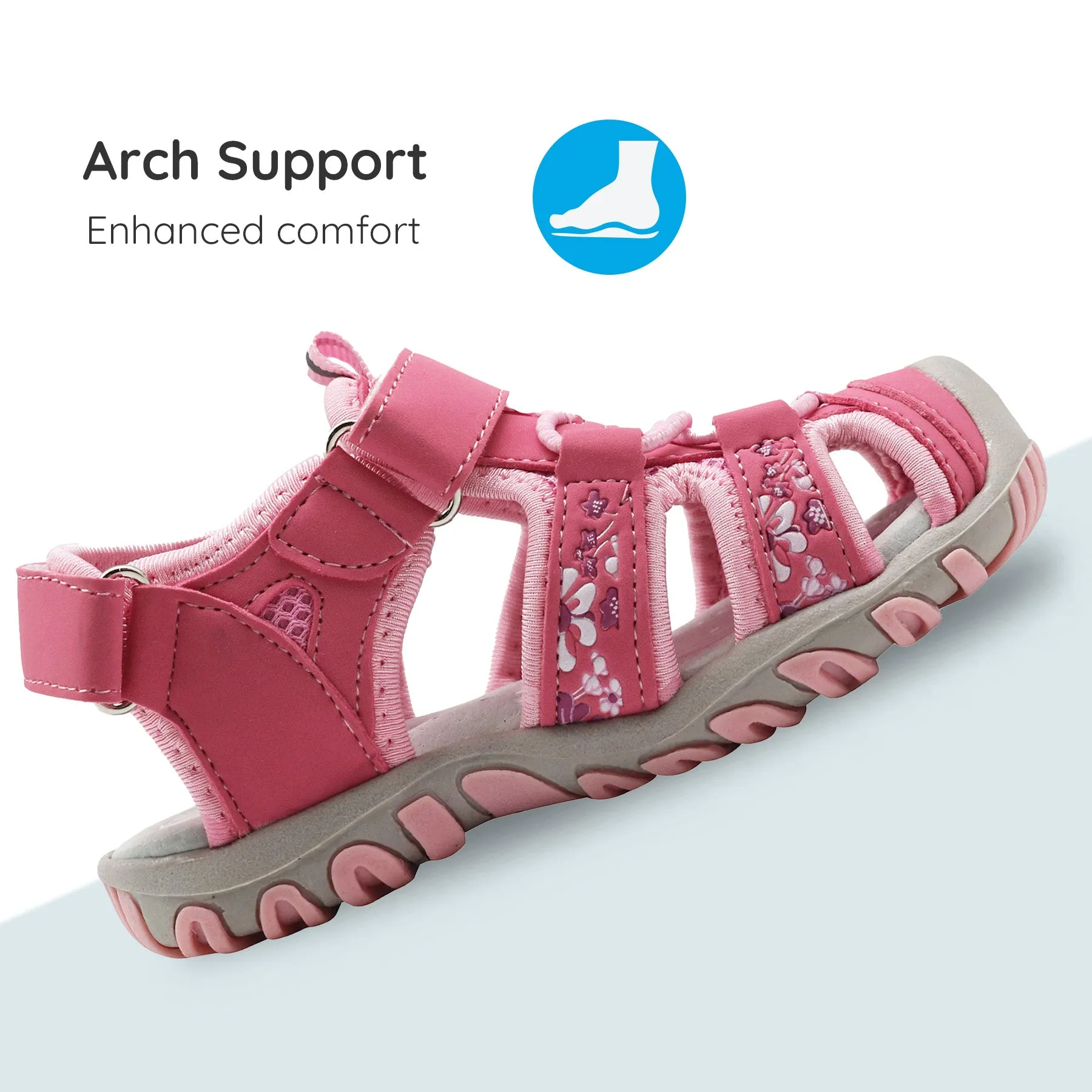 Apakowa Girls Sport Sandals with Arch Suppoer for Toddler Little Kid QDSFFAZ-Y607New-pink