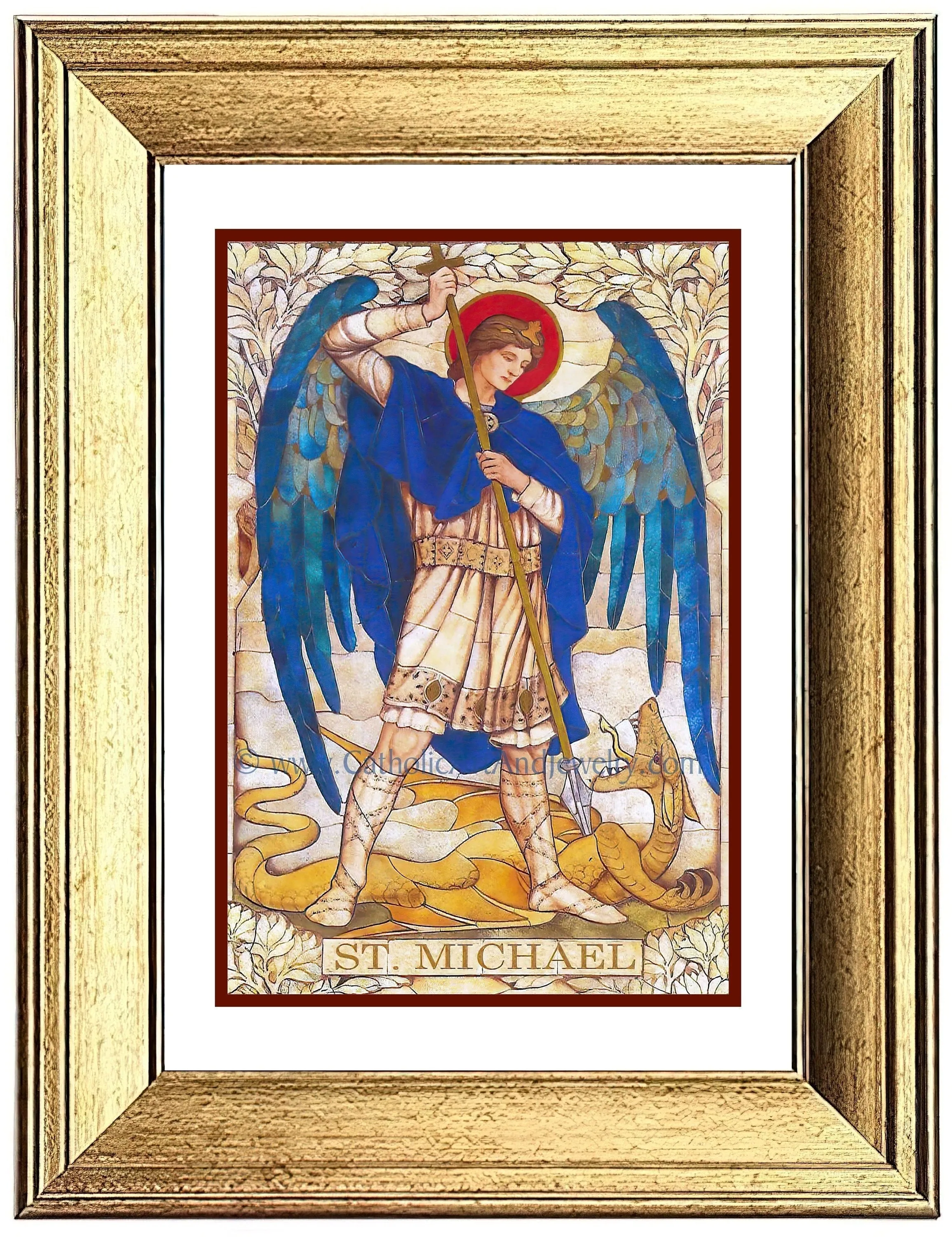 Archangel Michael – based on a Vintage Stained Glass Window – Art Nouveau – Catholic Art Print – Archival – Catholic Gift – Angel