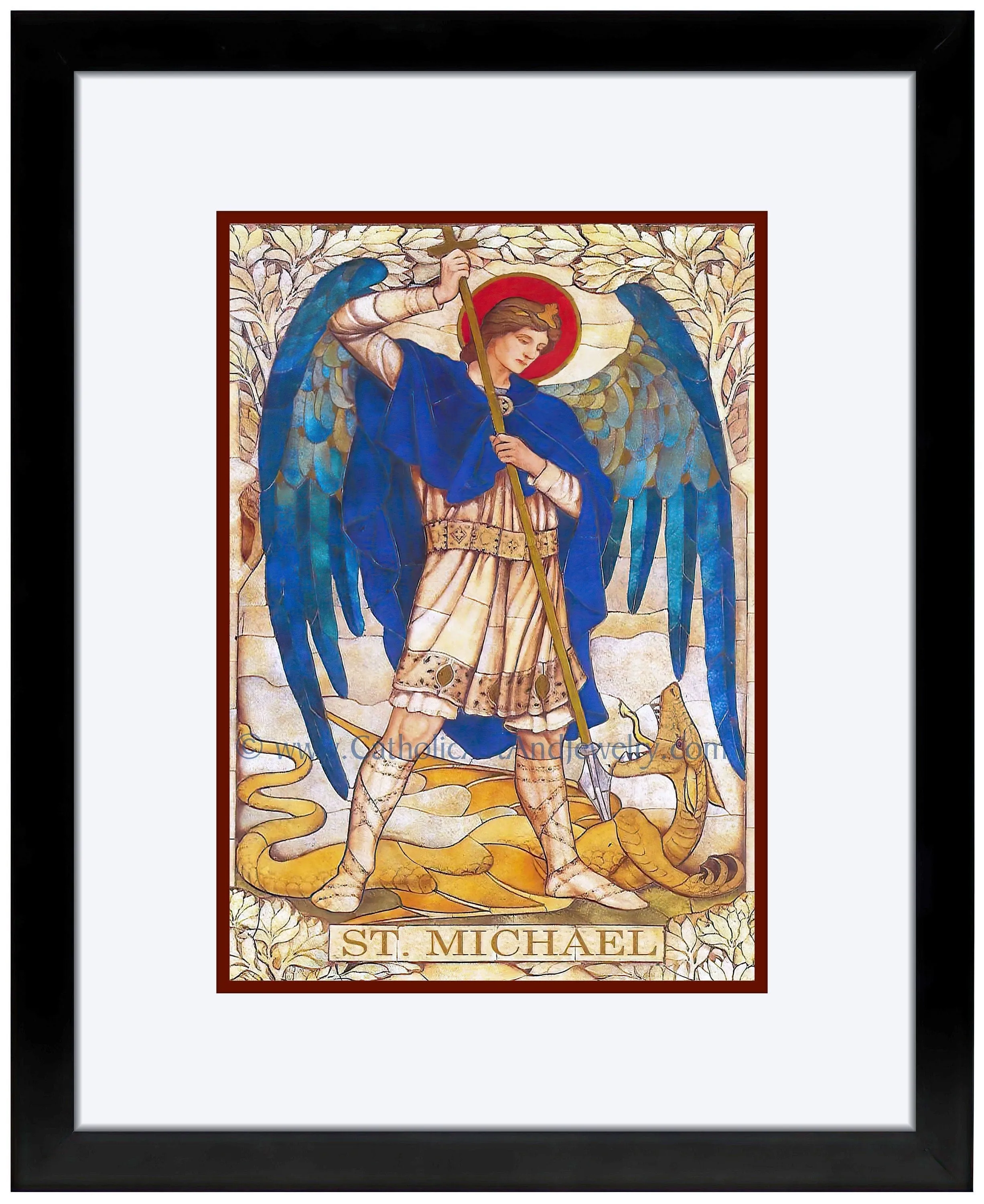 Archangel Michael – based on a Vintage Stained Glass Window – Art Nouveau – Catholic Art Print – Archival – Catholic Gift – Angel
