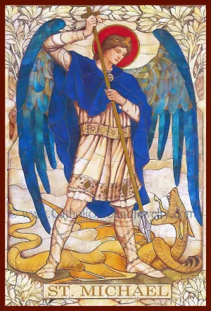 Archangel Michael – based on a Vintage Stained Glass Window – Art Nouveau – Catholic Art Print – Archival – Catholic Gift – Angel