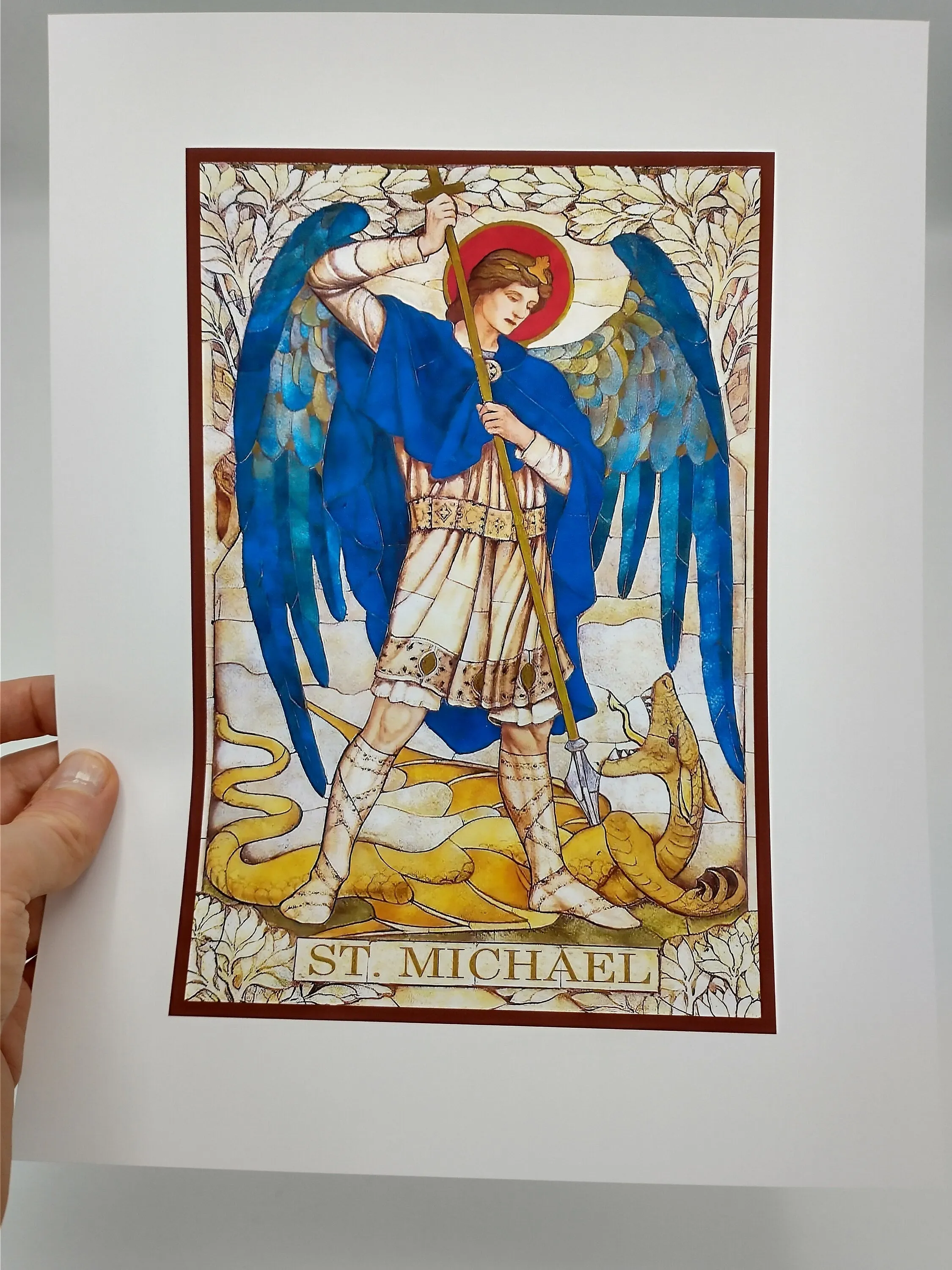 Archangel Michael – based on a Vintage Stained Glass Window – Art Nouveau – Catholic Art Print – Archival – Catholic Gift – Angel