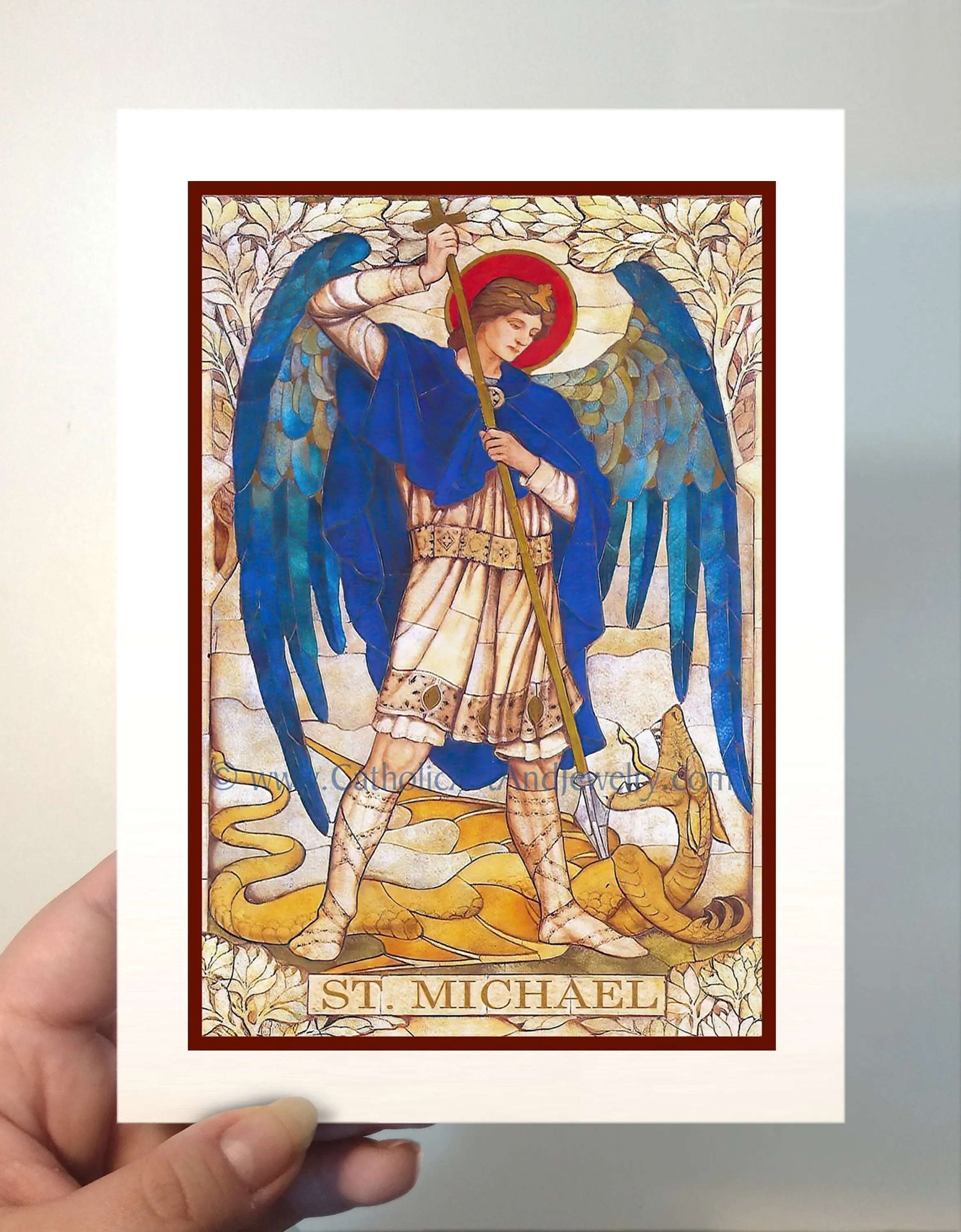 Archangel Michael – based on a Vintage Stained Glass Window – Art Nouveau – Catholic Art Print – Archival – Catholic Gift – Angel