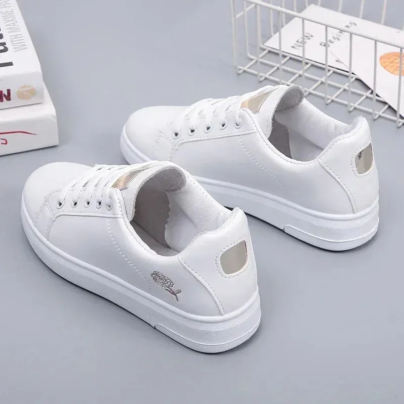 Autumn Rose Embroidery Thick Soled Leather Casual Shoes