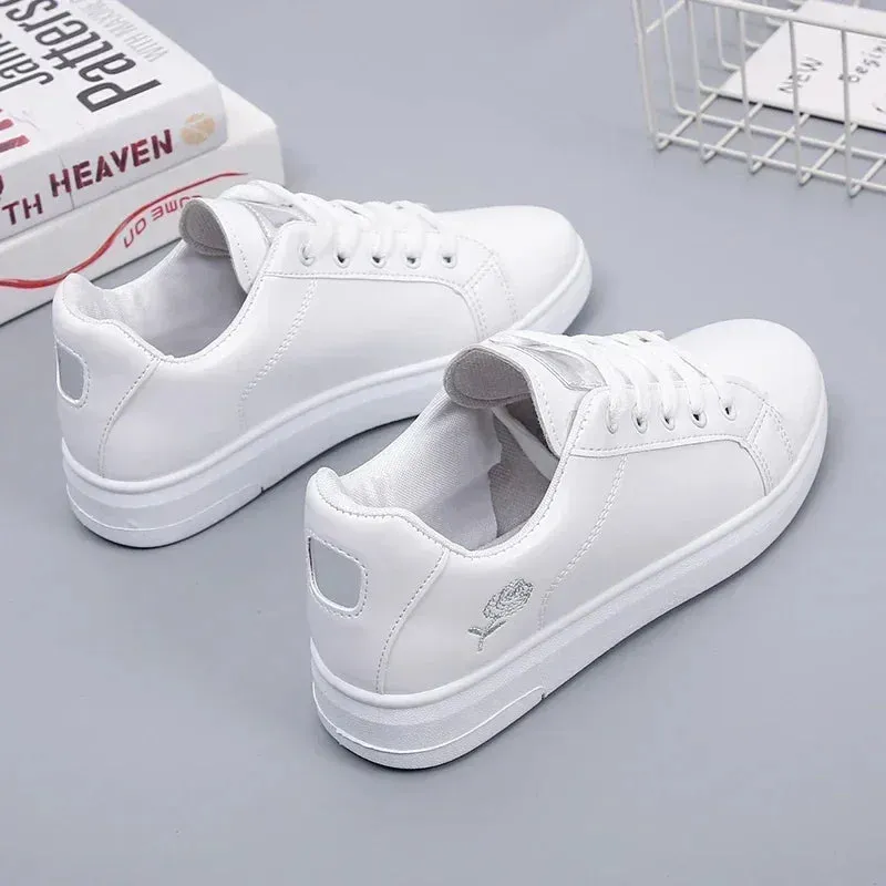 Autumn Rose Embroidery Thick Soled Leather Casual Shoes