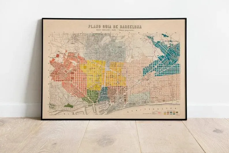 Barcelona City Map Wall Print| Framed Map Wall Decor
