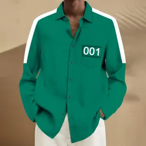 Basic Digital Game Print Men's Button Pocket Long Sleeve Shirt