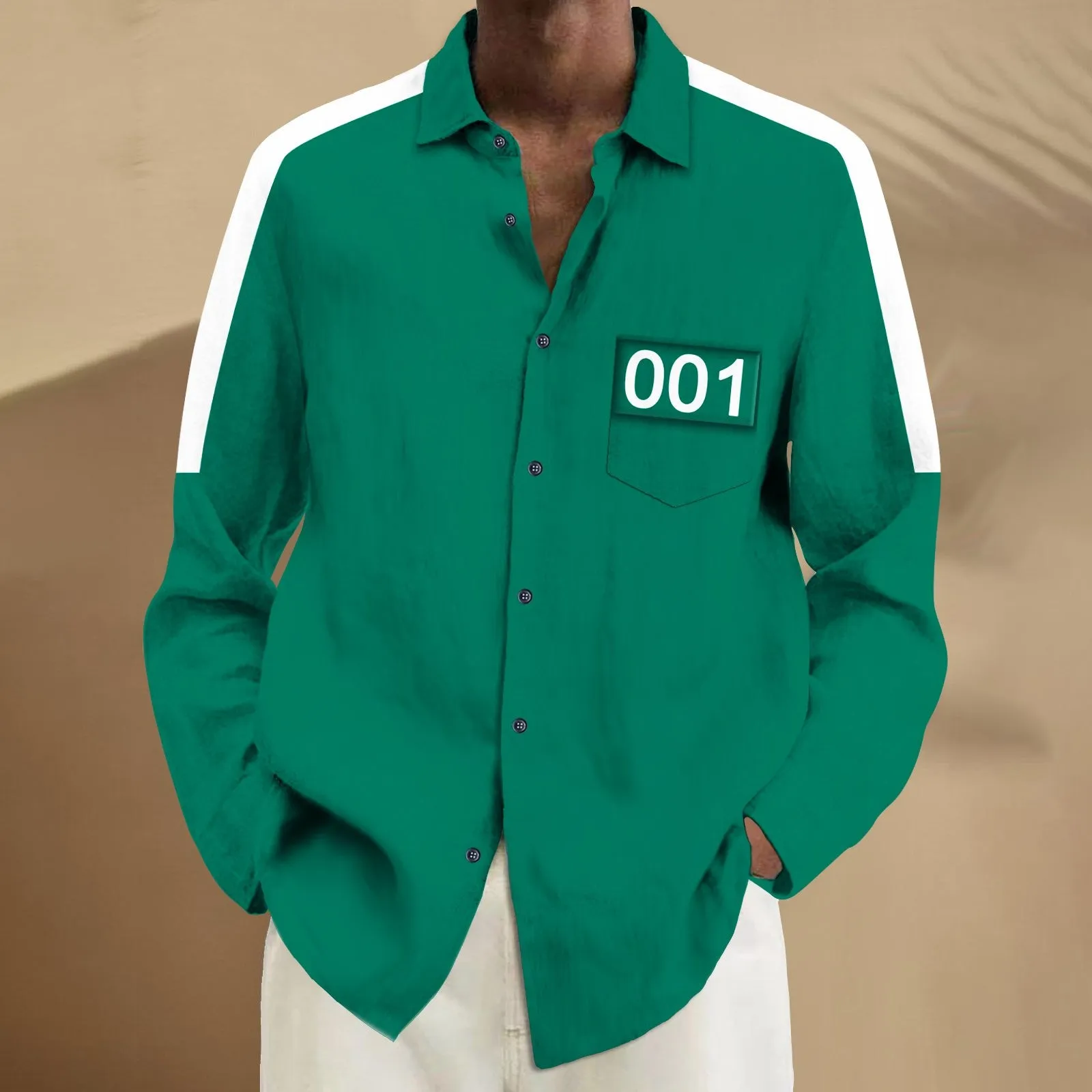 Basic Digital Game Print Men's Button Pocket Long Sleeve Shirt