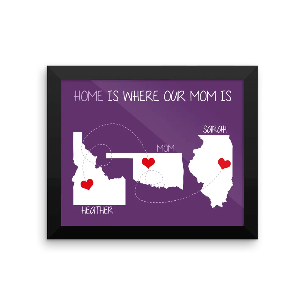 Birthday Christmas Gift For Mom, Father Family Long Distance Relationship Map, Home Is Where, Print, Framed or Canvas