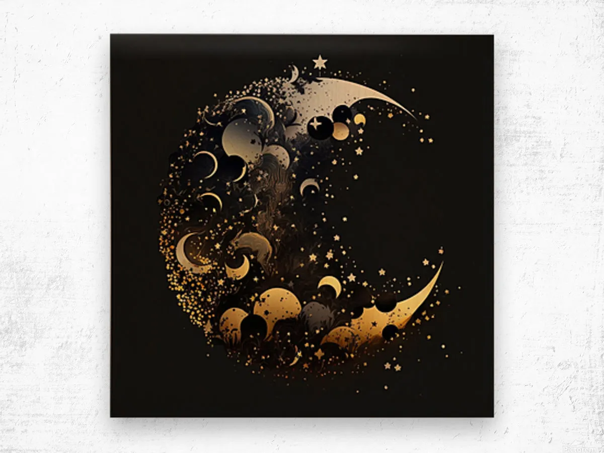 Black and Gold Moon and Stars Print
