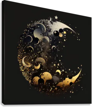 Black and Gold Moon and Stars Print