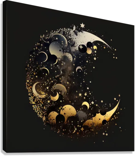 Black and Gold Moon and Stars Print