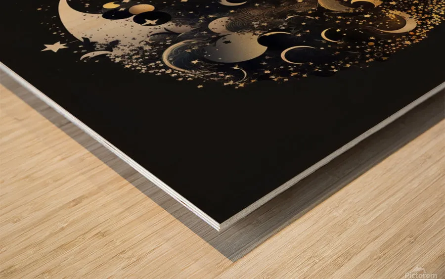 Black and Gold Moon and Stars Print