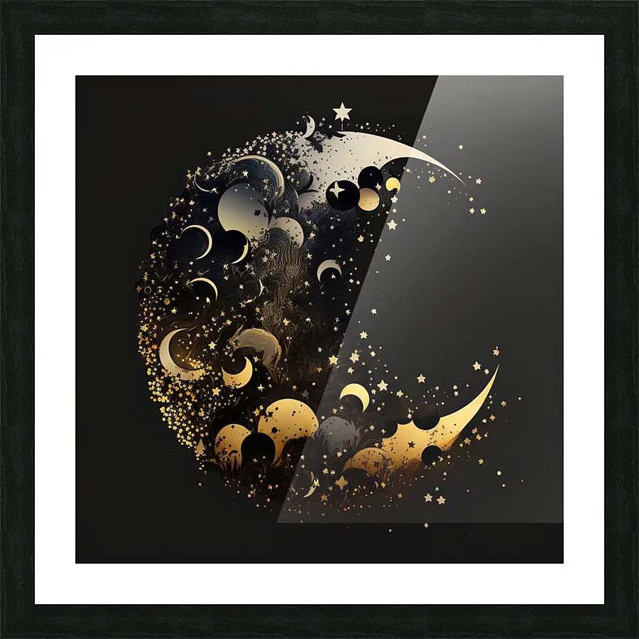 Black and Gold Moon and Stars Print