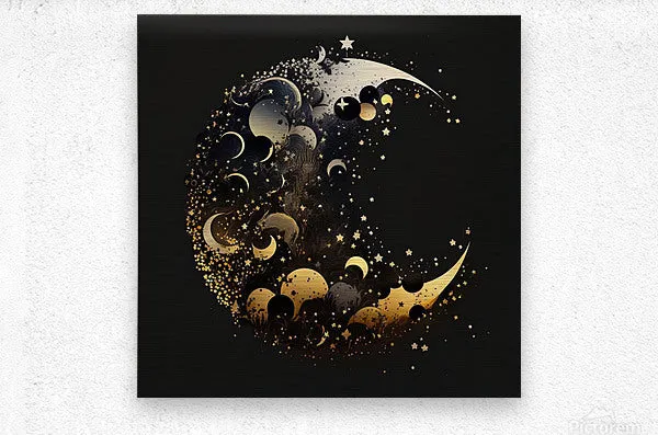 Black and Gold Moon and Stars Print