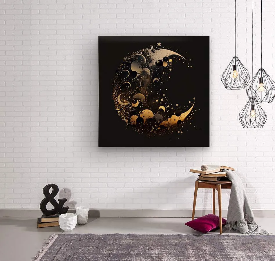 Black and Gold Moon and Stars Print