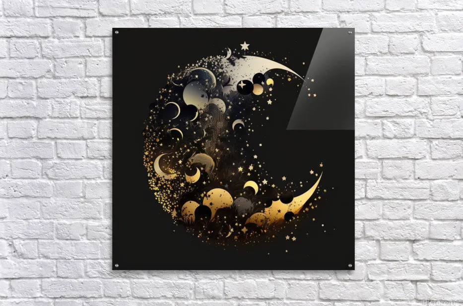 Black and Gold Moon and Stars Print