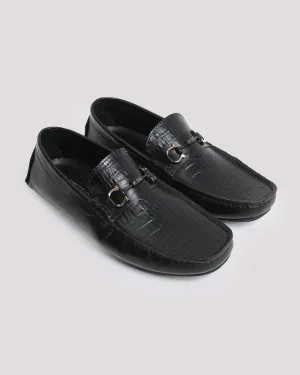 BLACK CROCOTEXTURED MOCASSIN