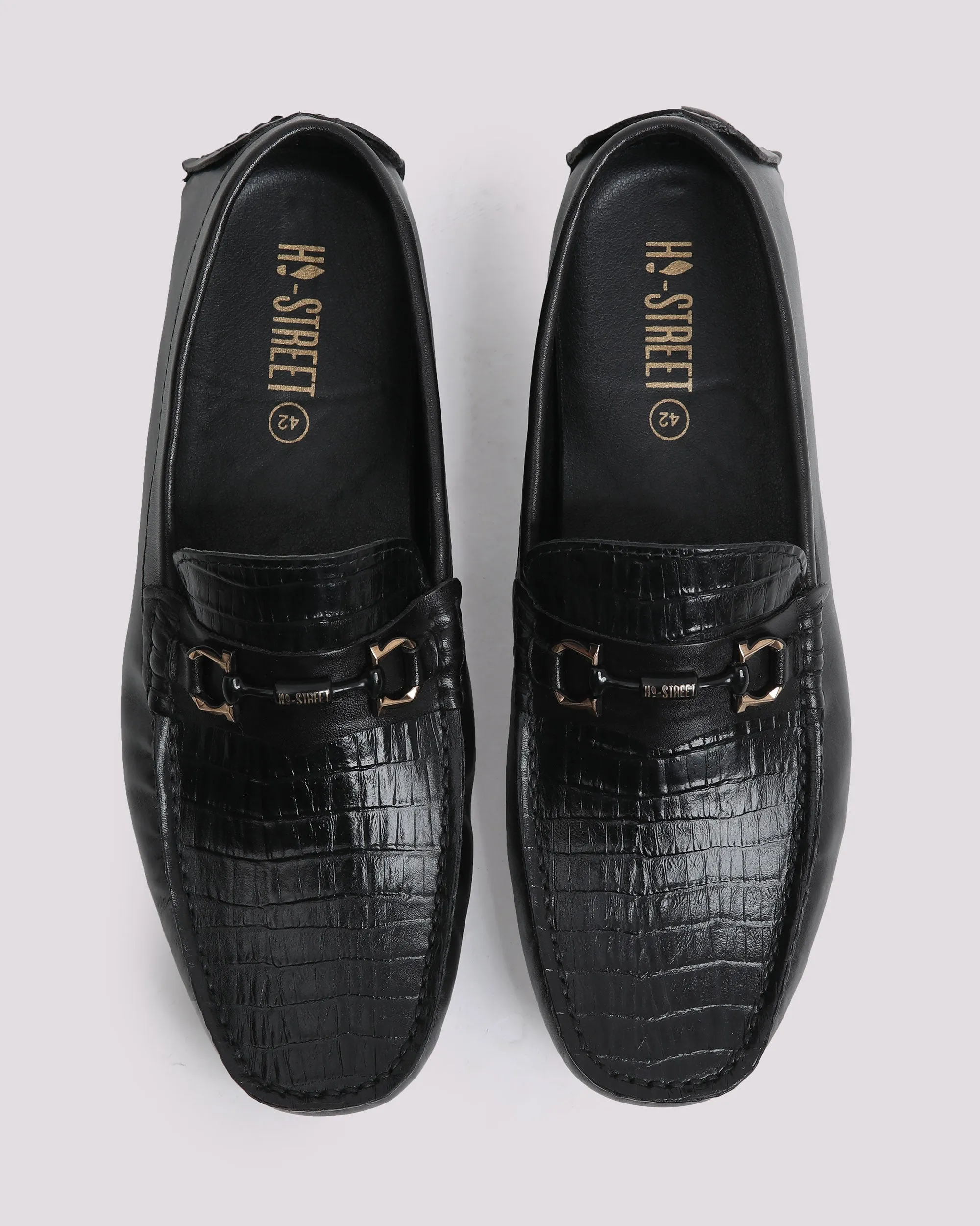BLACK CROCOTEXTURED MOCASSIN