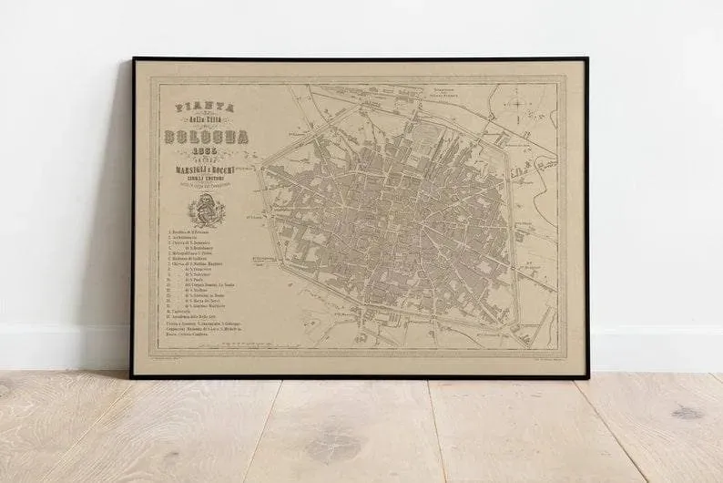 Bologna City Map Wall Print| Framed Map Wall Decor