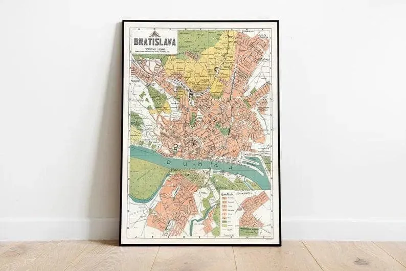 Bratislava Map Wall Print| Framed Map Wall Decor