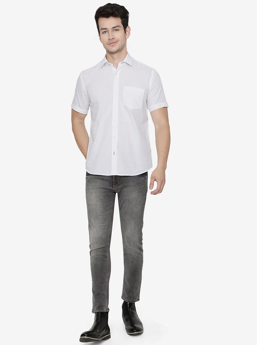 Bright White Solid Slim Fit Casual Shirt | Greenfibre