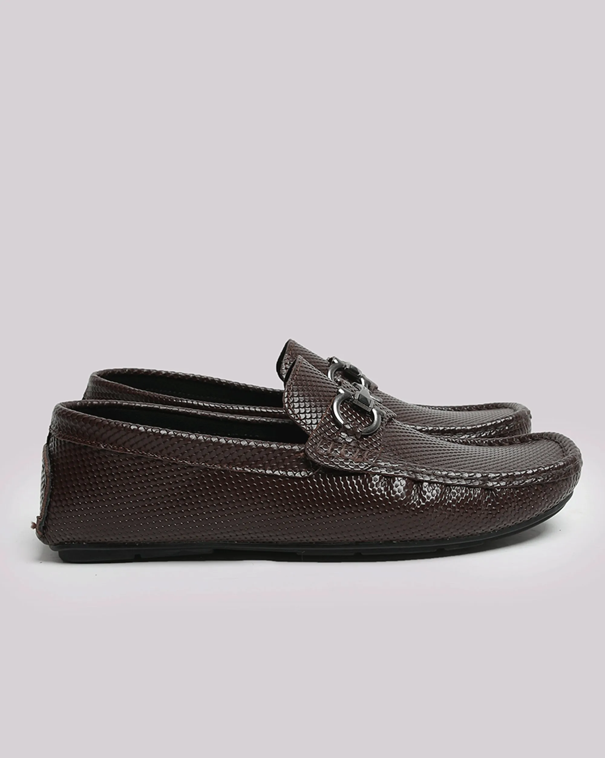Brown Textured Leather Shoes