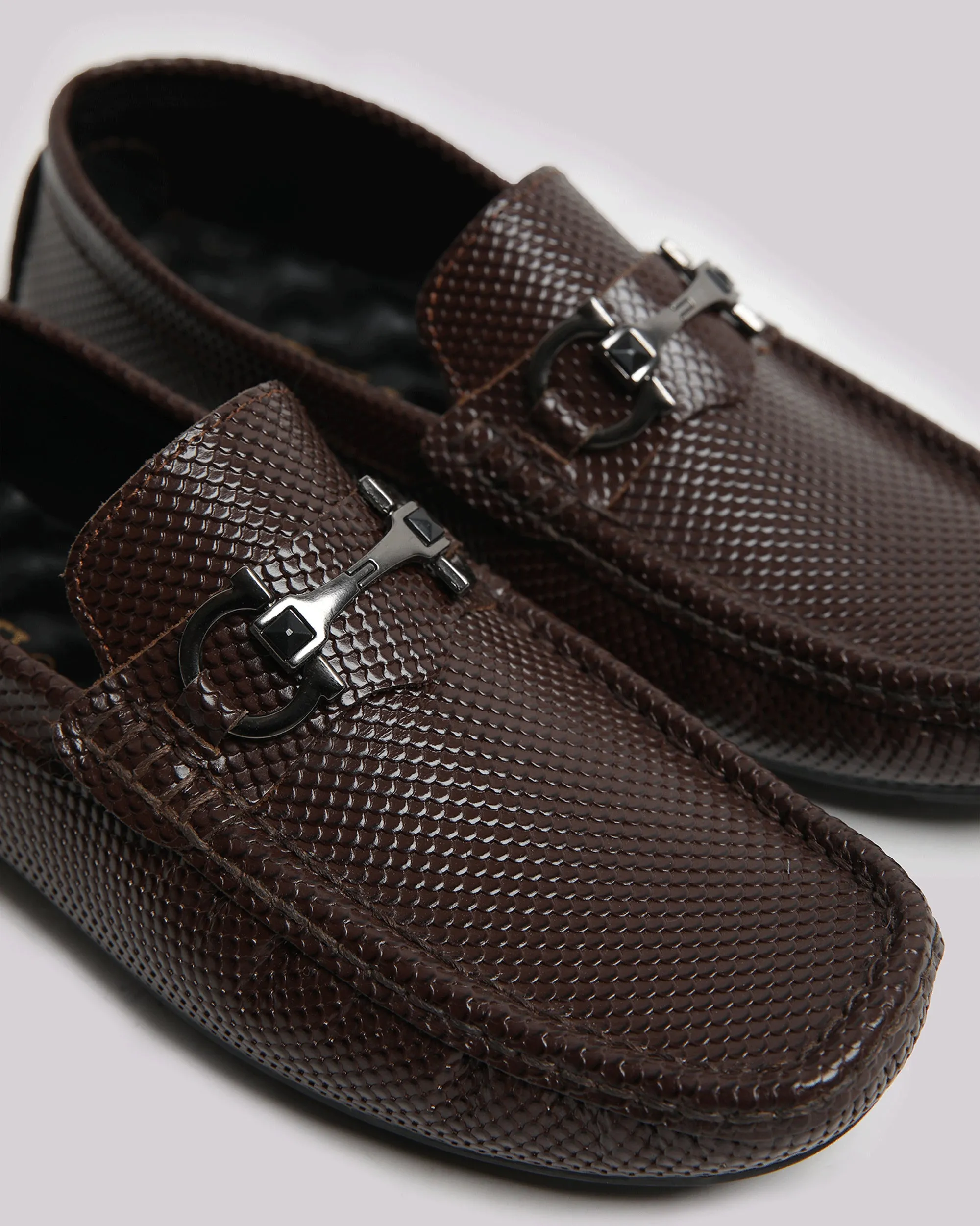 Brown Textured Leather Shoes